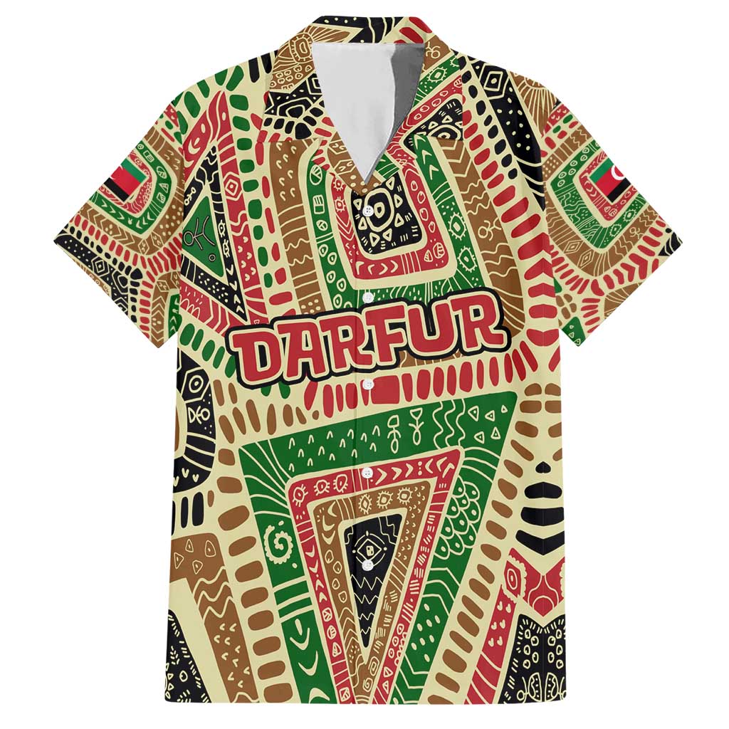Darfur Sudan Hawaiian Shirt with Red Green Beige Tribal Pattern - Wonder Print Shop