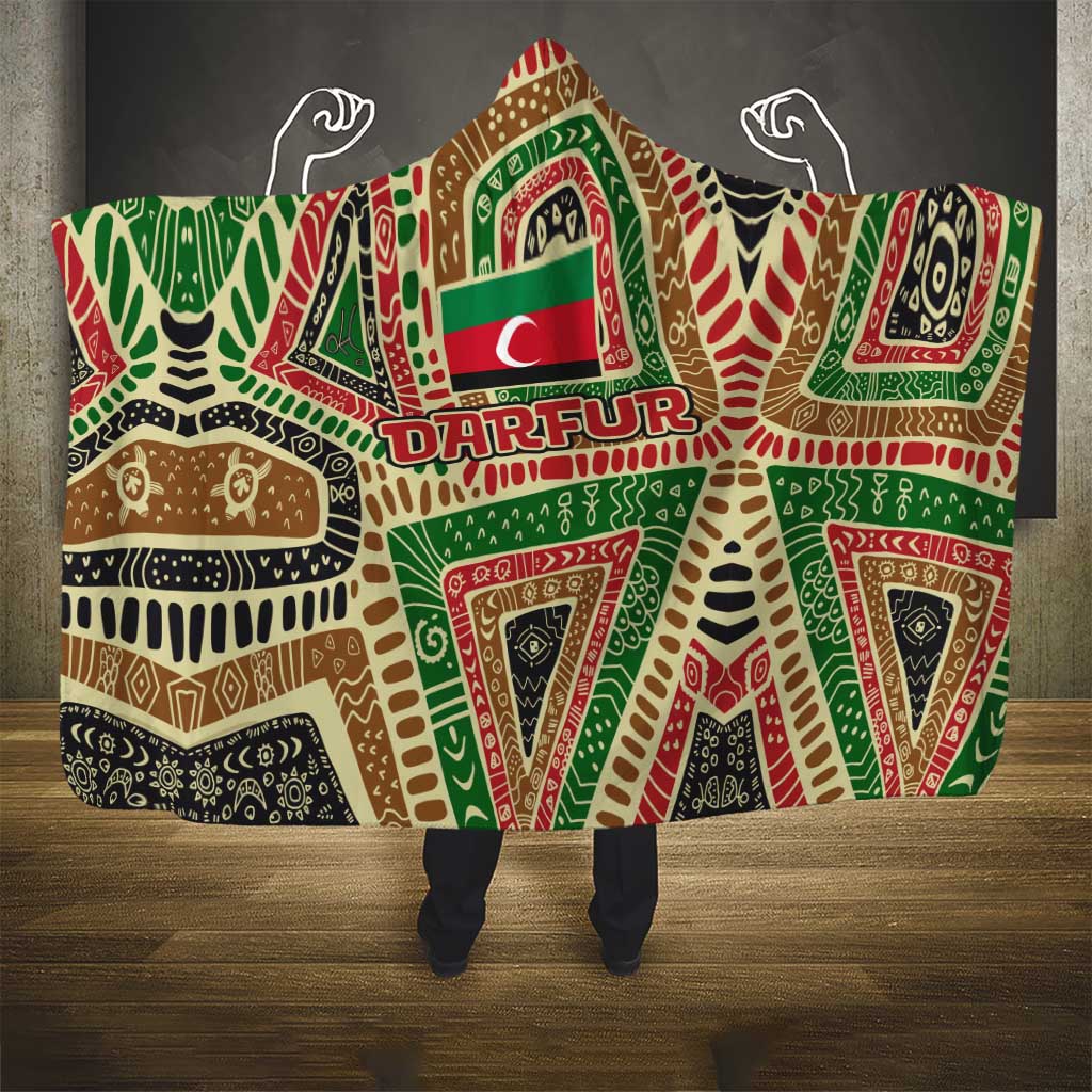 Darfur Sudan Hooded Blanket with Red Green Beige Tribal Pattern - Wonder Print Shop