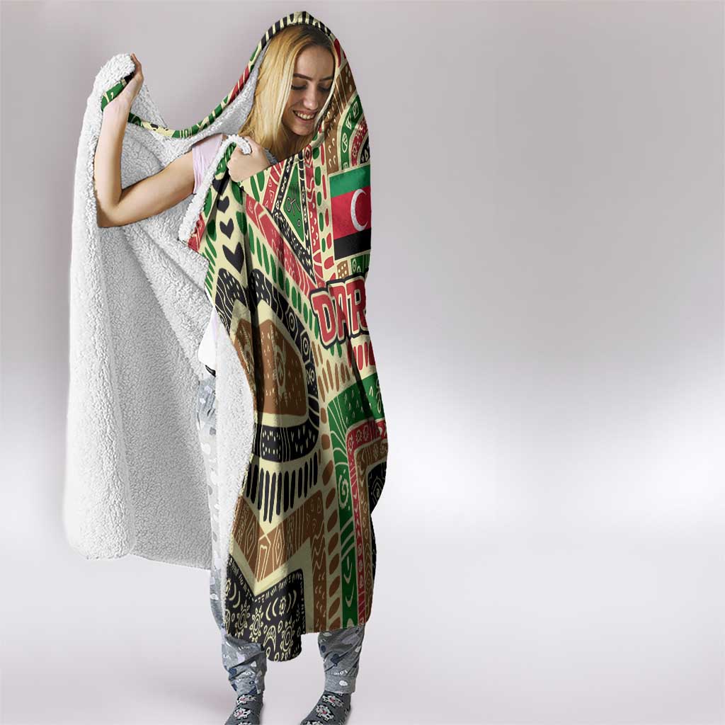 Darfur Sudan Hooded Blanket with Red Green Beige Tribal Pattern - Wonder Print Shop