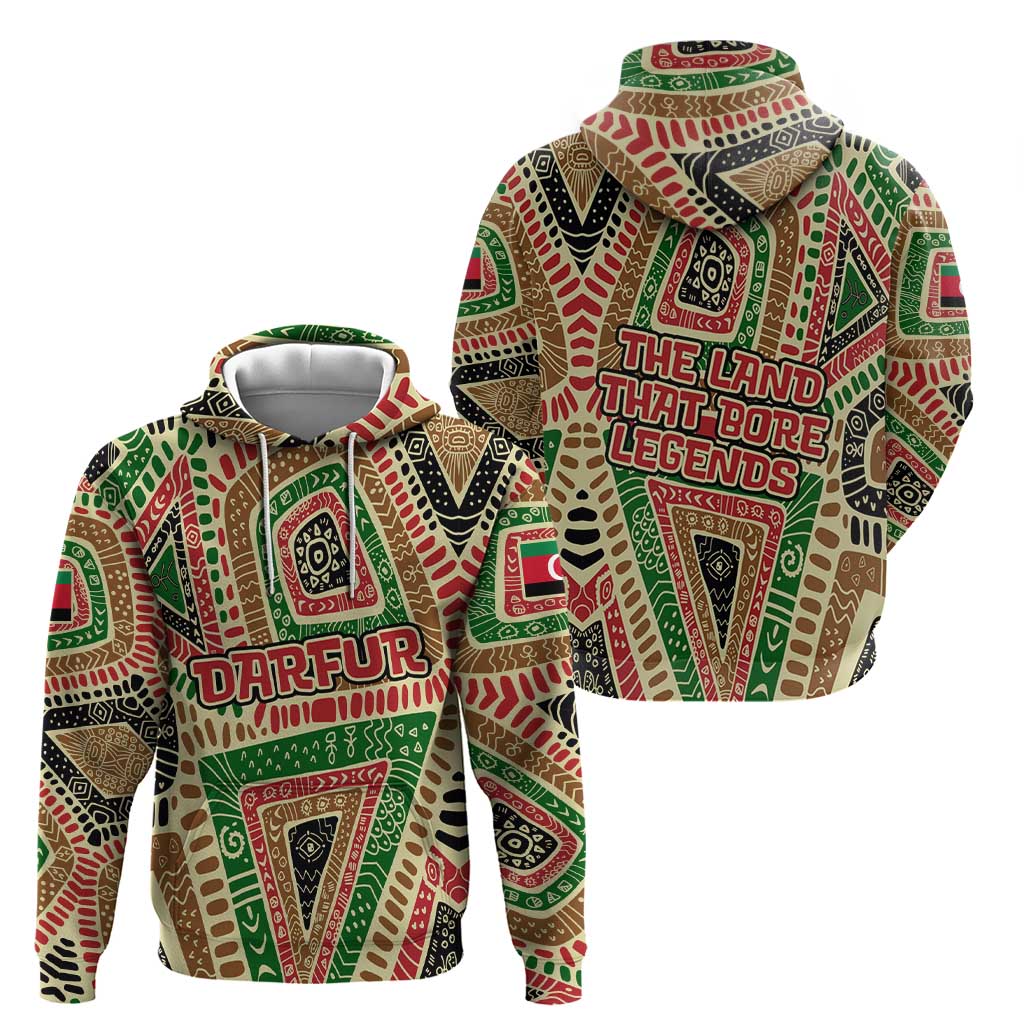 Darfur Sudan Hoodie with Red Green Beige Tribal Pattern - Wonder Print Shop
