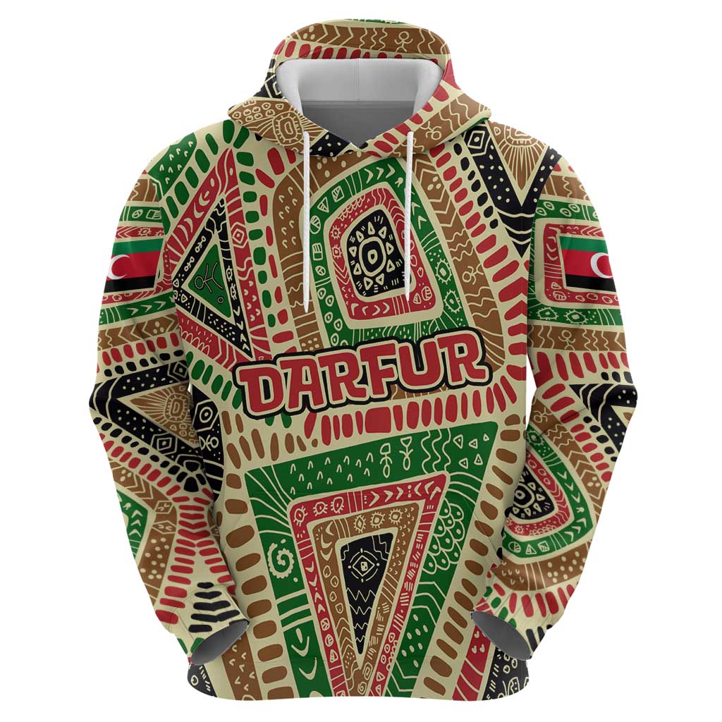Darfur Sudan Hoodie with Red Green Beige Tribal Pattern - Wonder Print Shop
