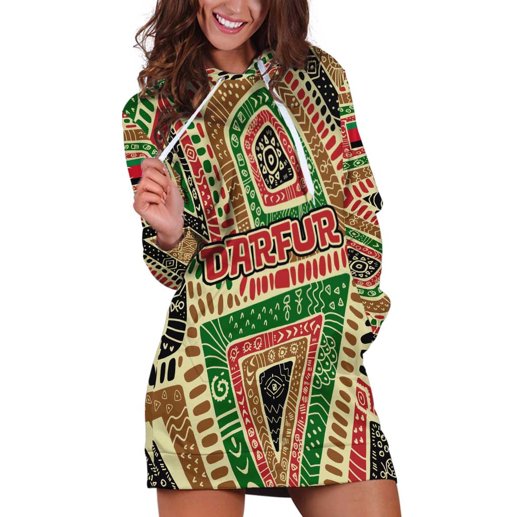 Darfur Sudan Hoodie Dress with Red Green Beige Tribal Pattern - Wonder Print Shop