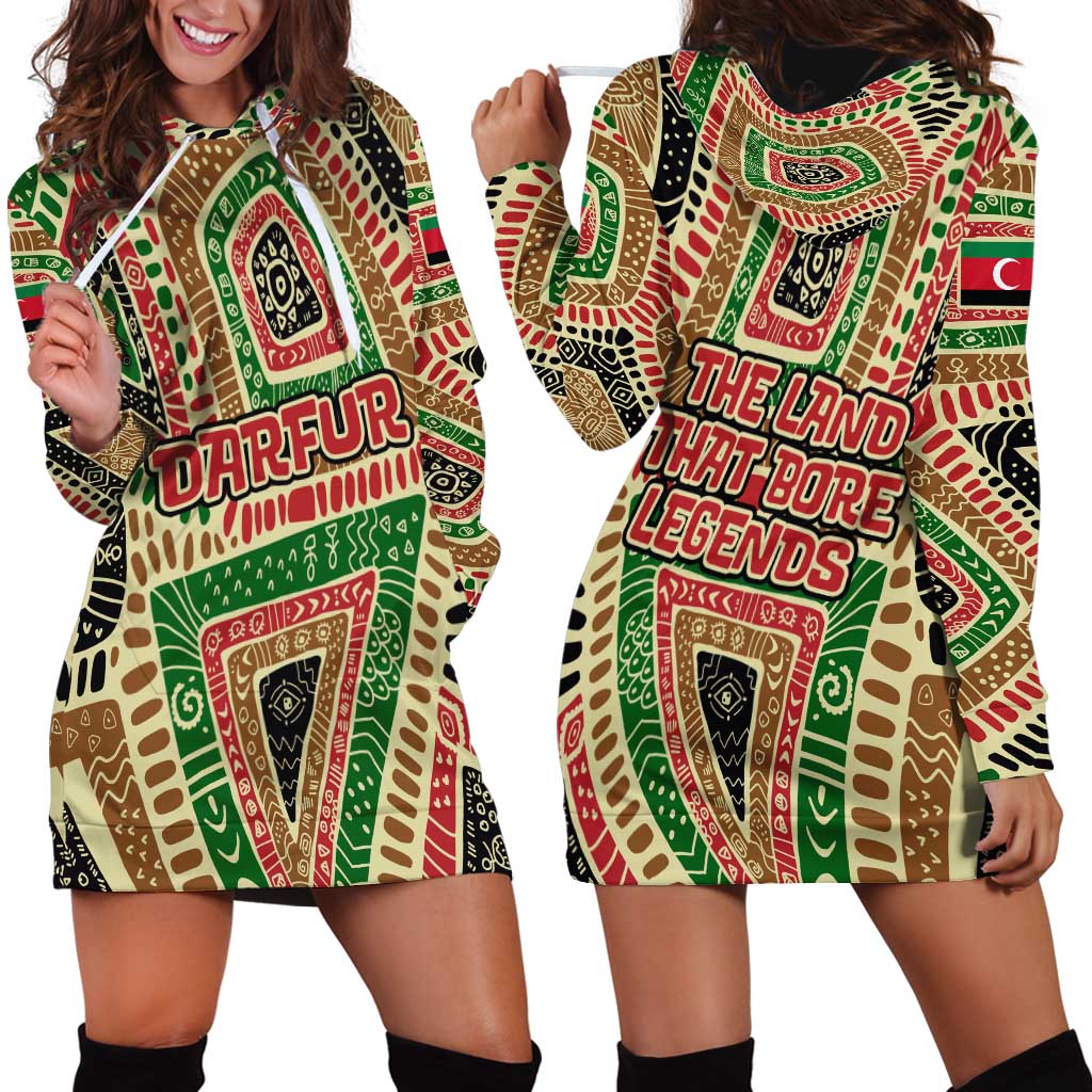 Darfur Sudan Hoodie Dress with Red Green Beige Tribal Pattern - Wonder Print Shop