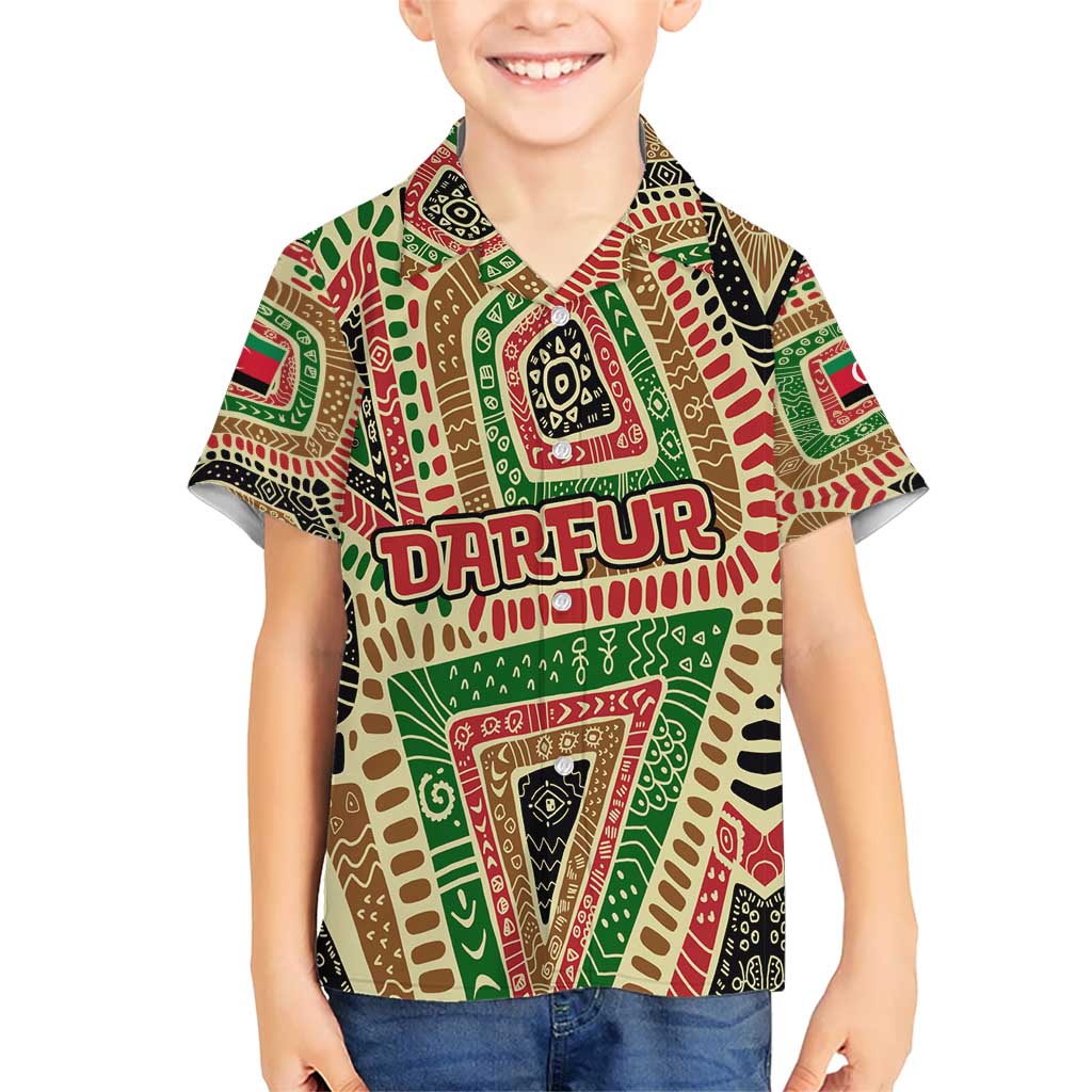 Darfur Sudan Kid Hawaiian Shirt with Red Green Beige Tribal Pattern - Wonder Print Shop