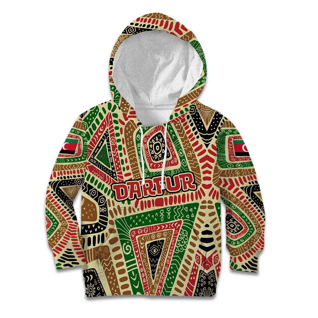 Darfur Sudan Kid Hoodie with Red Green Beige Tribal Pattern - Wonder Print Shop