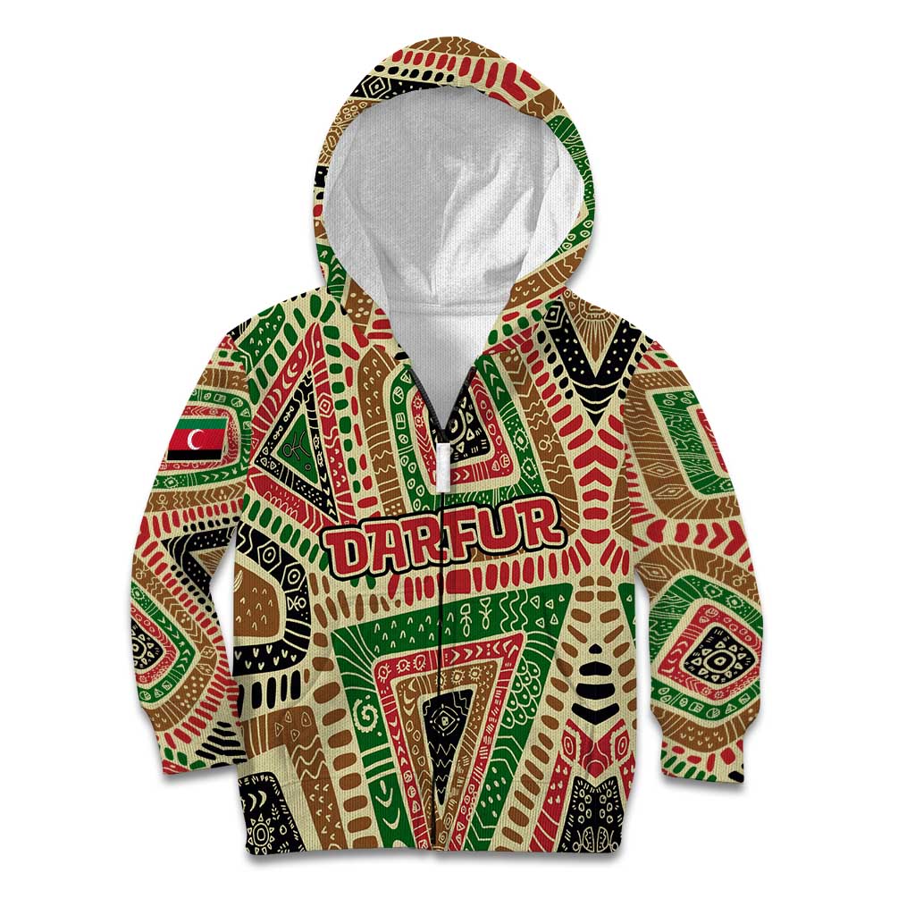 Darfur Sudan Kid Hoodie with Red Green Beige Tribal Pattern - Wonder Print Shop