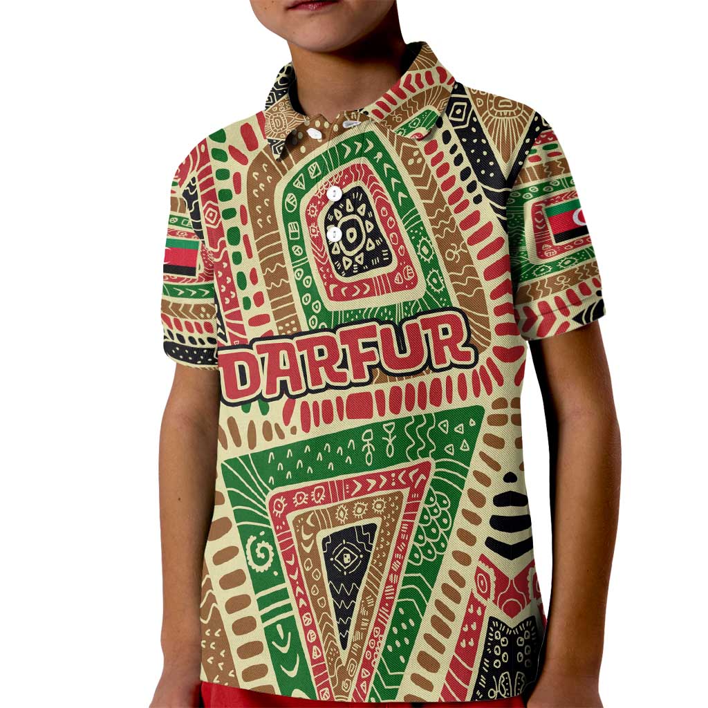 Darfur Sudan Kid Polo Shirt with Red Green Beige Tribal Pattern - Wonder Print Shop