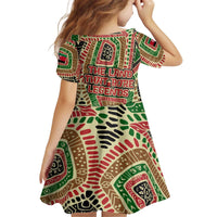Darfur Sudan Kid Short Sleeve Dress with Red Green Beige Tribal Pattern - Wonder Print Shop