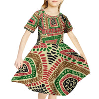 Darfur Sudan Kid Short Sleeve Dress with Red Green Beige Tribal Pattern - Wonder Print Shop
