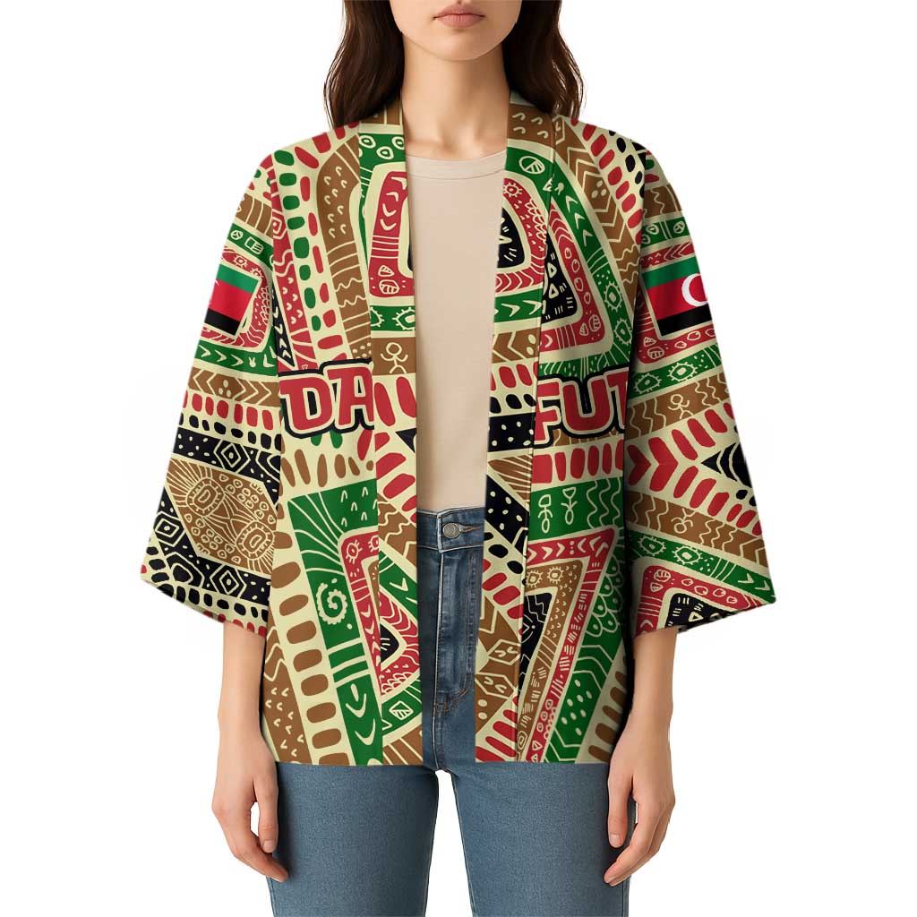 Darfur Sudan Kimono with Red Green Beige Tribal Pattern - Wonder Print Shop