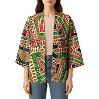 Darfur Sudan Kimono with Red Green Beige Tribal Pattern - Wonder Print Shop