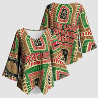 Darfur Sudan Kimono Sleeve Blouse with Red Green Beige Tribal Pattern - Wonder Print Shop