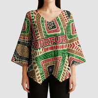Darfur Sudan Kimono Sleeve Blouse with Red Green Beige Tribal Pattern - Wonder Print Shop