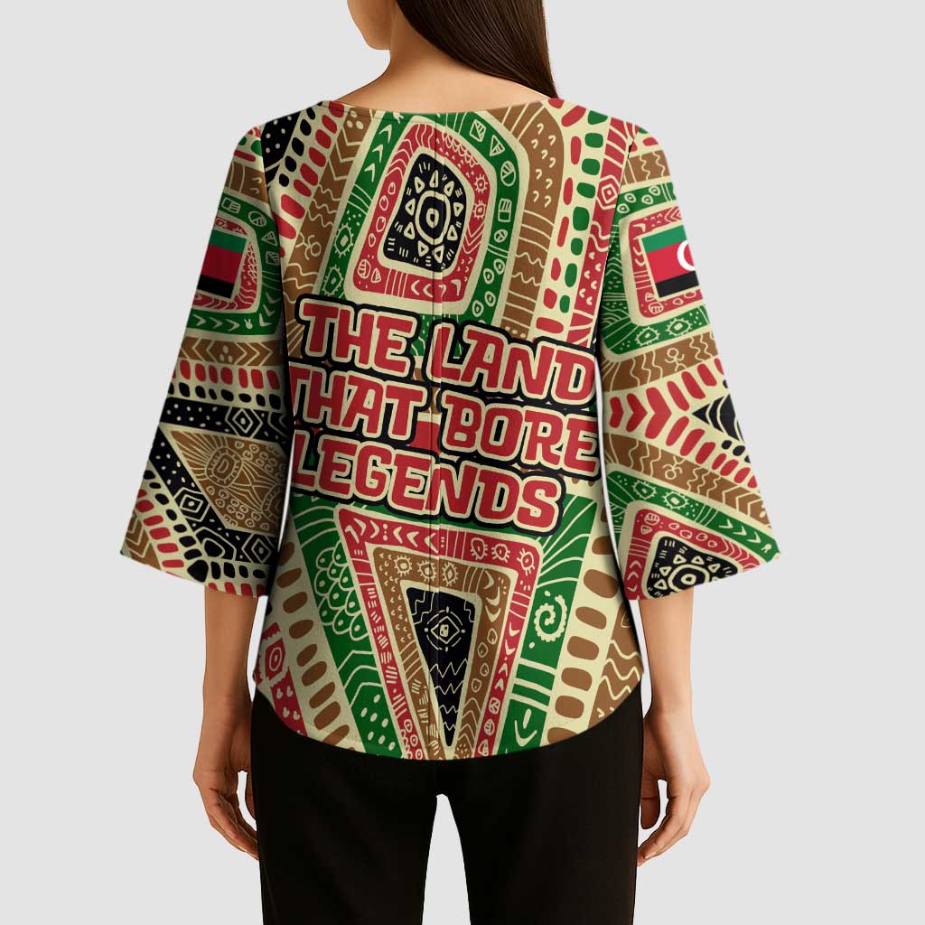 Darfur Sudan Kimono Sleeve Blouse with Red Green Beige Tribal Pattern - Wonder Print Shop