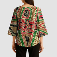 Darfur Sudan Kimono Sleeve Blouse with Red Green Beige Tribal Pattern - Wonder Print Shop