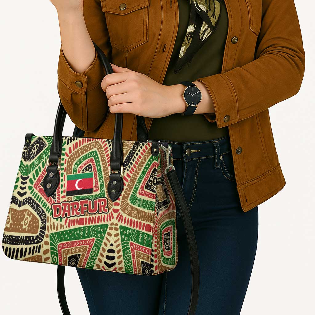 Darfur Sudan Leather Bag with Red Green Beige Tribal Pattern - Wonder Print Shop