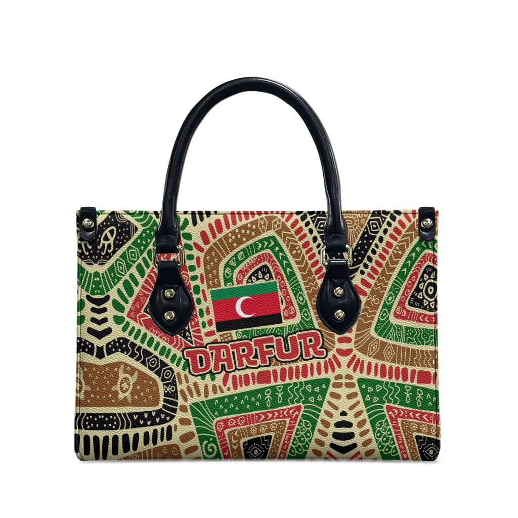 Darfur Sudan Leather Bag with Red Green Beige Tribal Pattern - Wonder Print Shop