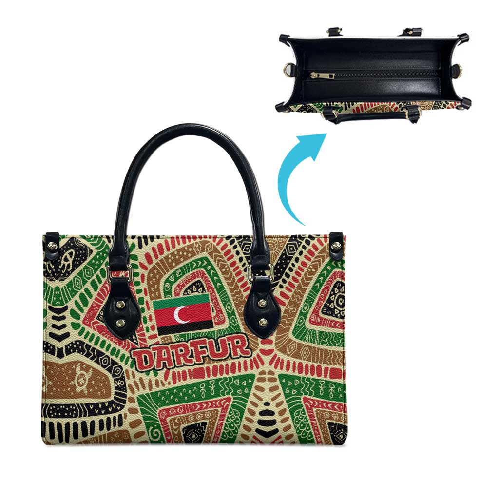 Darfur Sudan Leather Bag with Red Green Beige Tribal Pattern - Wonder Print Shop