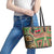 Darfur Sudan Leather Tote Bag with Red Green Beige Tribal Pattern - Wonder Print Shop