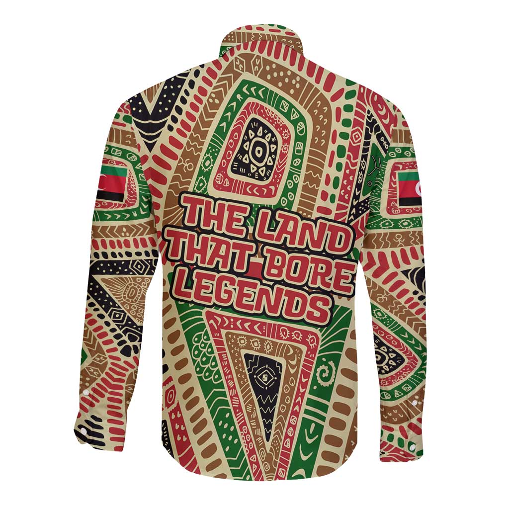 Darfur Sudan Long Sleeve Button Shirt with Red Green Beige Tribal Pattern - Wonder Print Shop