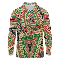 Darfur Sudan Long Sleeve Polo Shirt with Red Green Beige Tribal Pattern - Wonder Print Shop