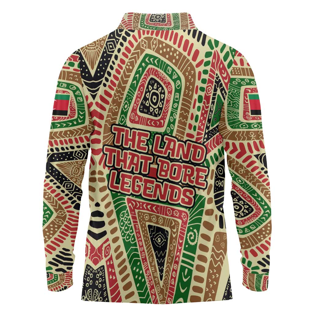 Darfur Sudan Long Sleeve Polo Shirt with Red Green Beige Tribal Pattern - Wonder Print Shop