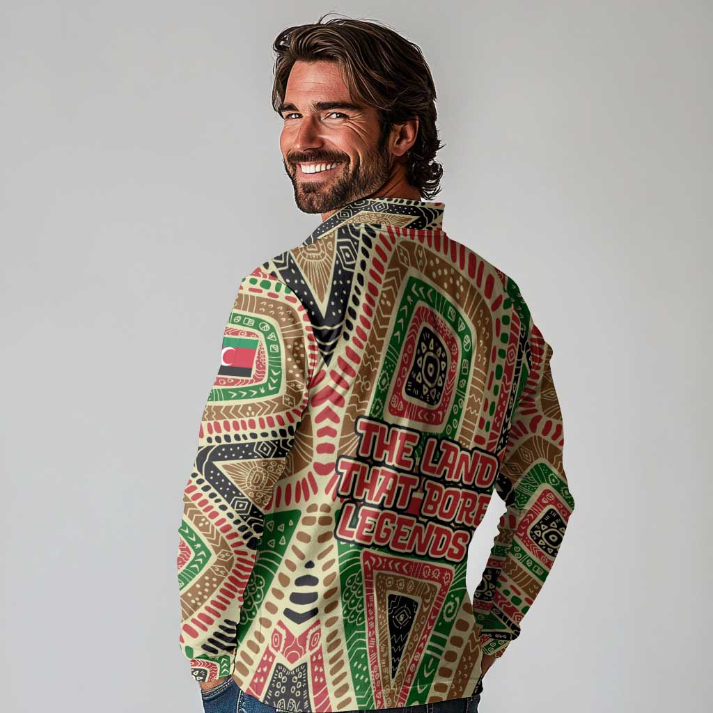 Darfur Sudan Long Sleeve Polo Shirt with Red Green Beige Tribal Pattern - Wonder Print Shop