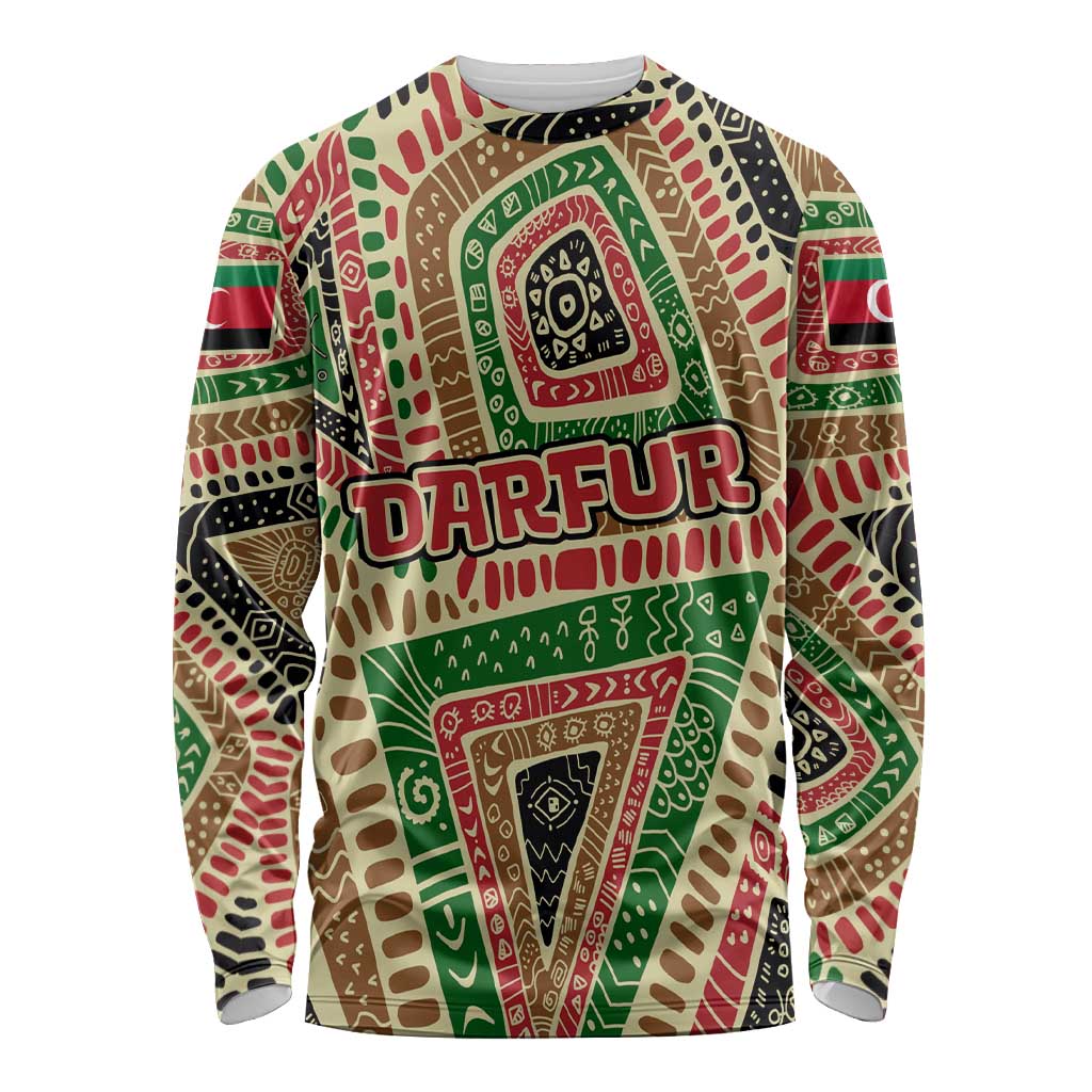 Darfur Sudan Long Sleeve Shirt with Red Green Beige Tribal Pattern - Wonder Print Shop
