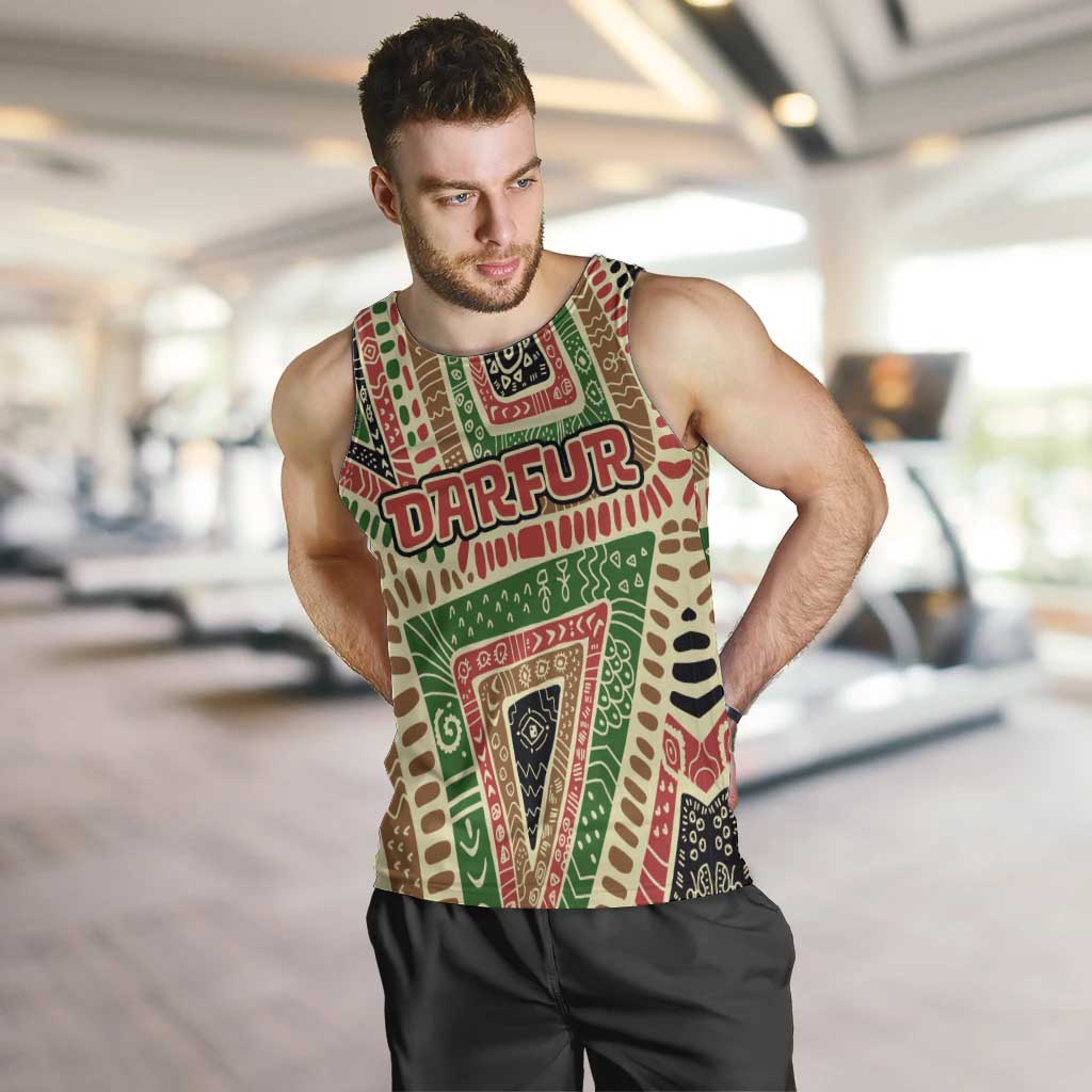 Darfur Sudan Men Tank Top with Red Green Beige Tribal Pattern - Wonder Print Shop