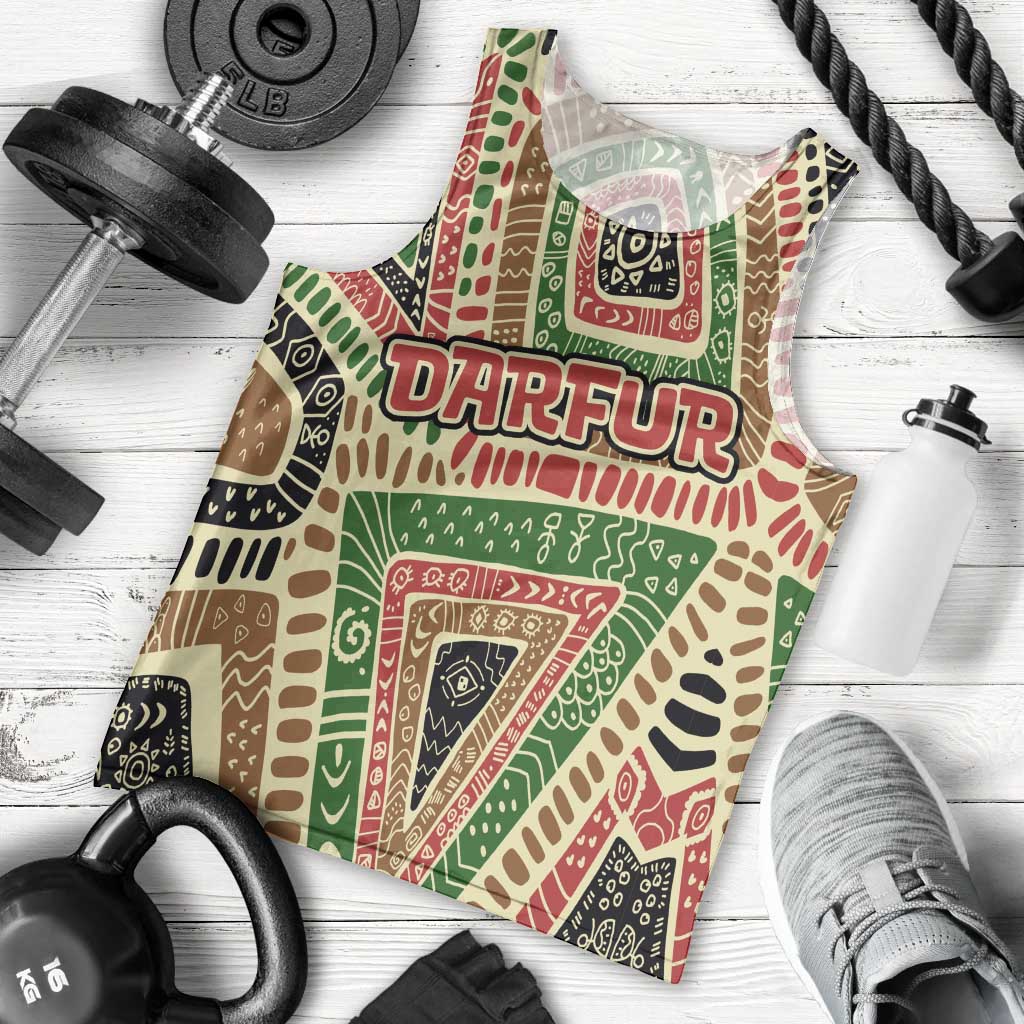 Darfur Sudan Men Tank Top with Red Green Beige Tribal Pattern - Wonder Print Shop