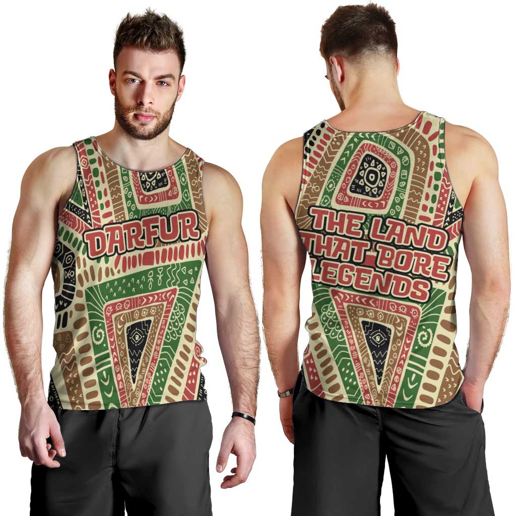 Darfur Sudan Men Tank Top with Red Green Beige Tribal Pattern - Wonder Print Shop