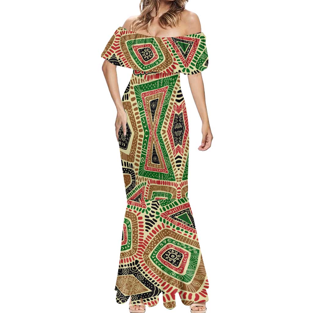 Darfur Sudan Mermaid Dress with Red Green Beige Tribal Pattern - Wonder Print Shop