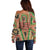 Darfur Sudan Off Shoulder Sweater with Red Green Beige Tribal Pattern - Wonder Print Shop