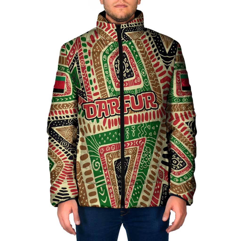 Darfur Sudan Padded Jacket with Red Green Beige Tribal Pattern - Wonder Print Shop