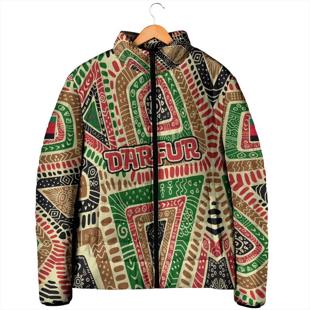 Darfur Sudan Padded Jacket with Red Green Beige Tribal Pattern - Wonder Print Shop
