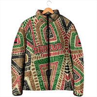 Darfur Sudan Padded Jacket with Red Green Beige Tribal Pattern - Wonder Print Shop