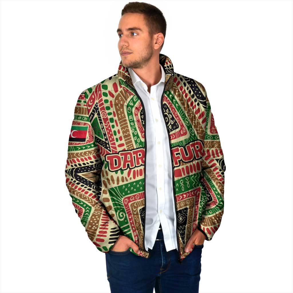 Darfur Sudan Padded Jacket with Red Green Beige Tribal Pattern - Wonder Print Shop