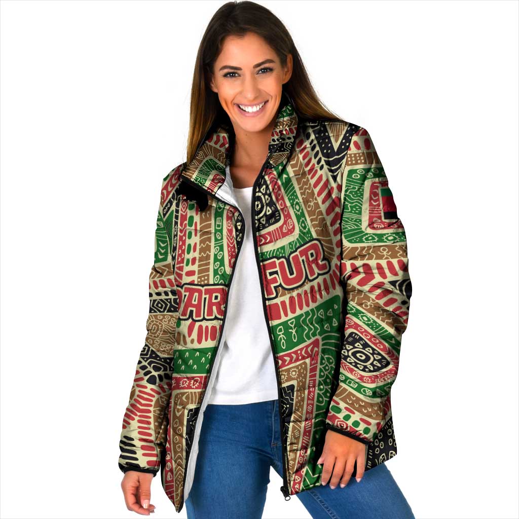 Darfur Sudan Padded Jacket with Red Green Beige Tribal Pattern - Wonder Print Shop