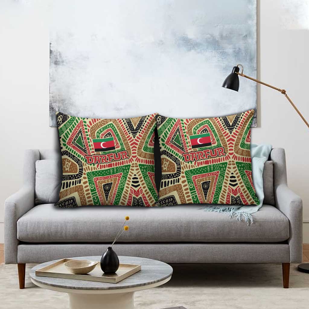 Darfur Sudan Pillow Cover with Red Green Beige Tribal Pattern - Wonder Print Shop