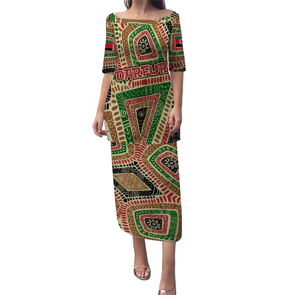 Darfur Sudan Puletasi with Red Green Beige Tribal Pattern - Wonder Print Shop