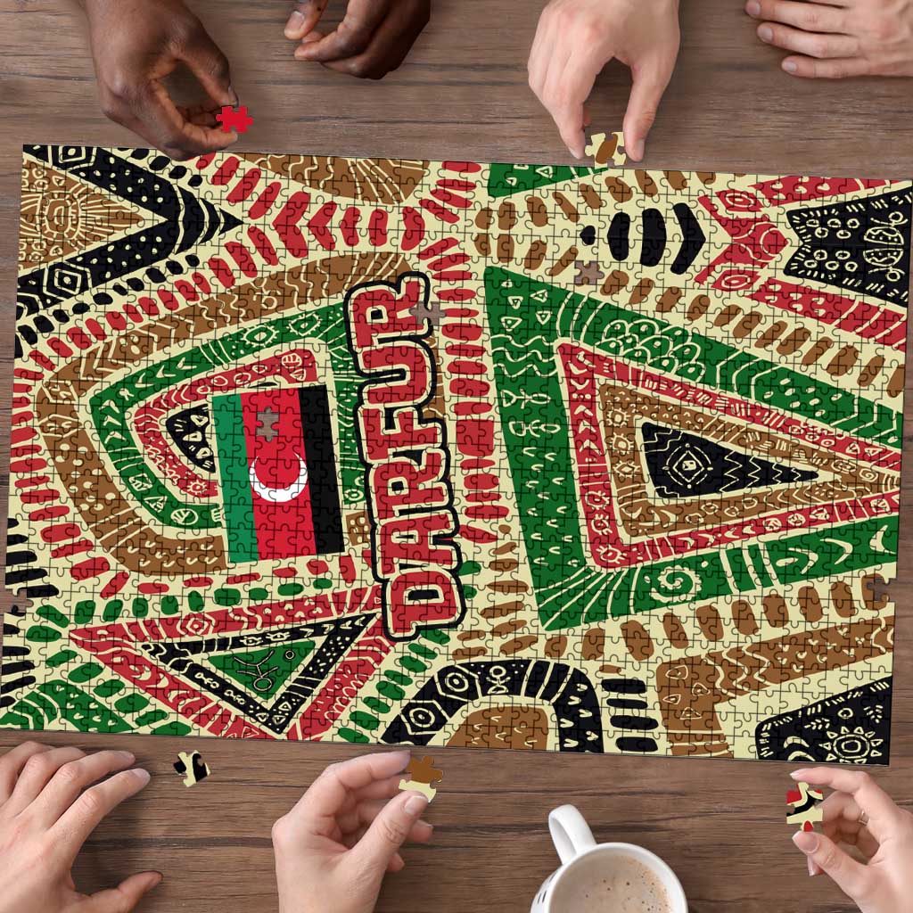 Darfur Sudan Puzzle with Red Green Beige Tribal Pattern - Wonder Print Shop