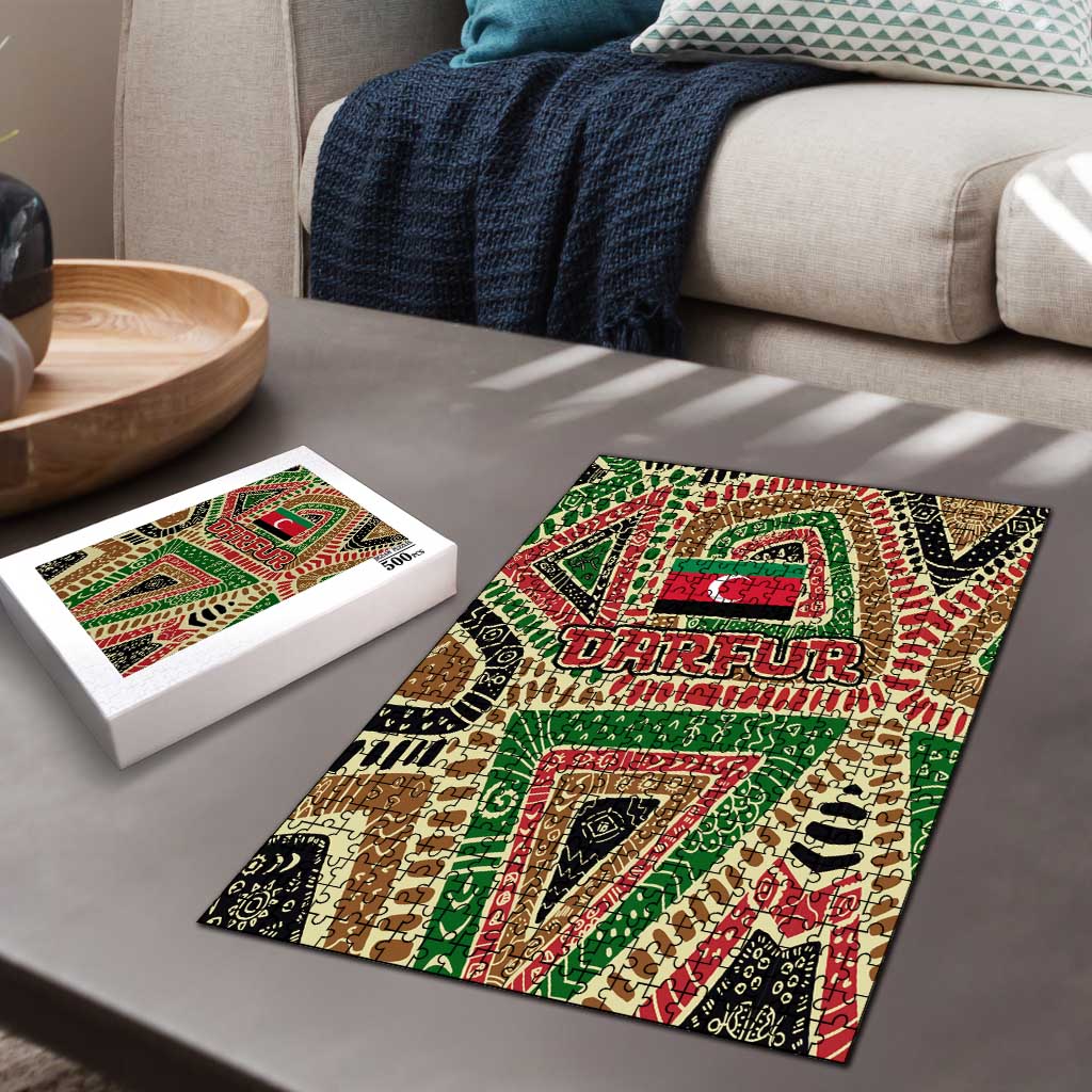 Darfur Sudan Puzzle with Red Green Beige Tribal Pattern - Wonder Print Shop