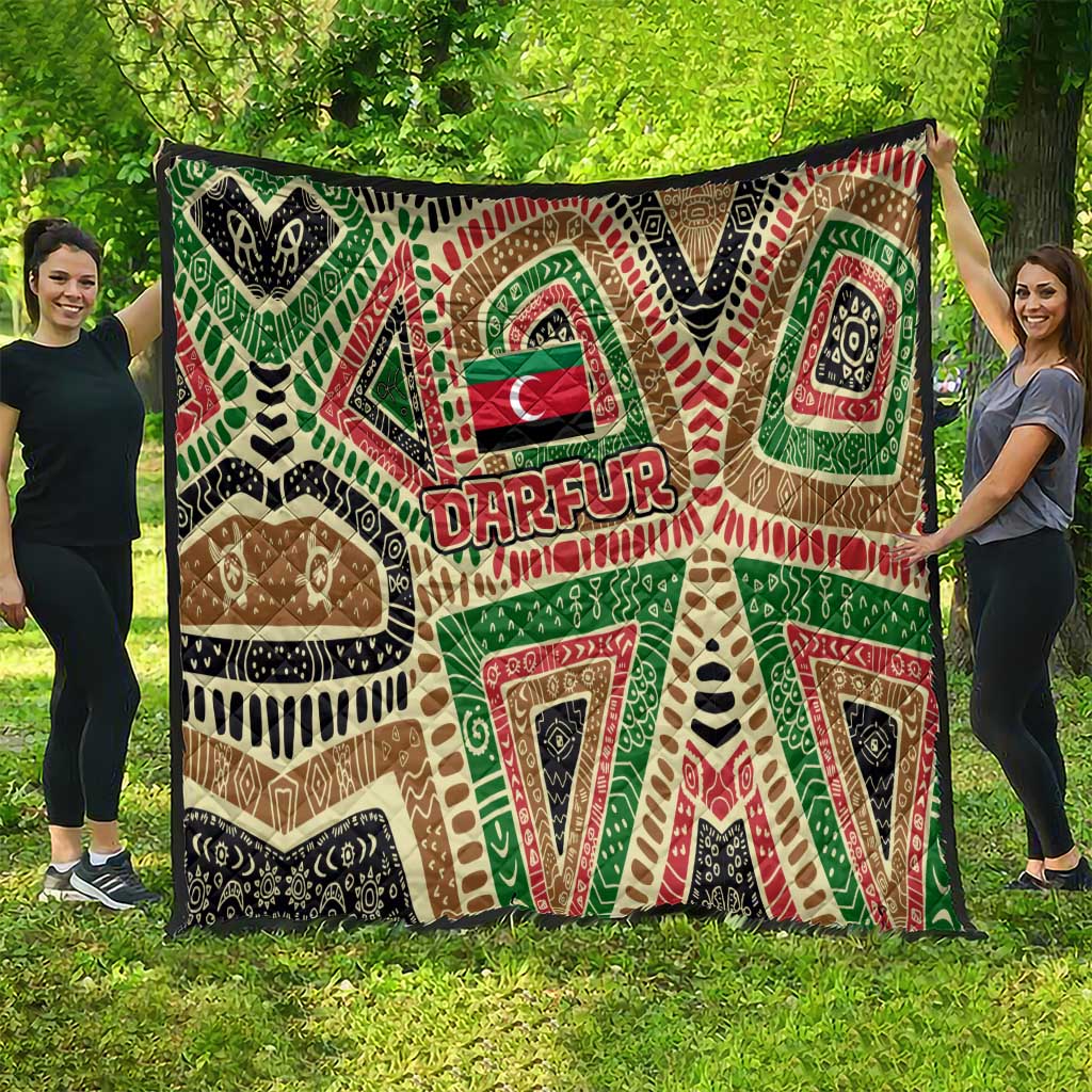Darfur Sudan Quilt with Red Green Beige Tribal Pattern - Wonder Print Shop