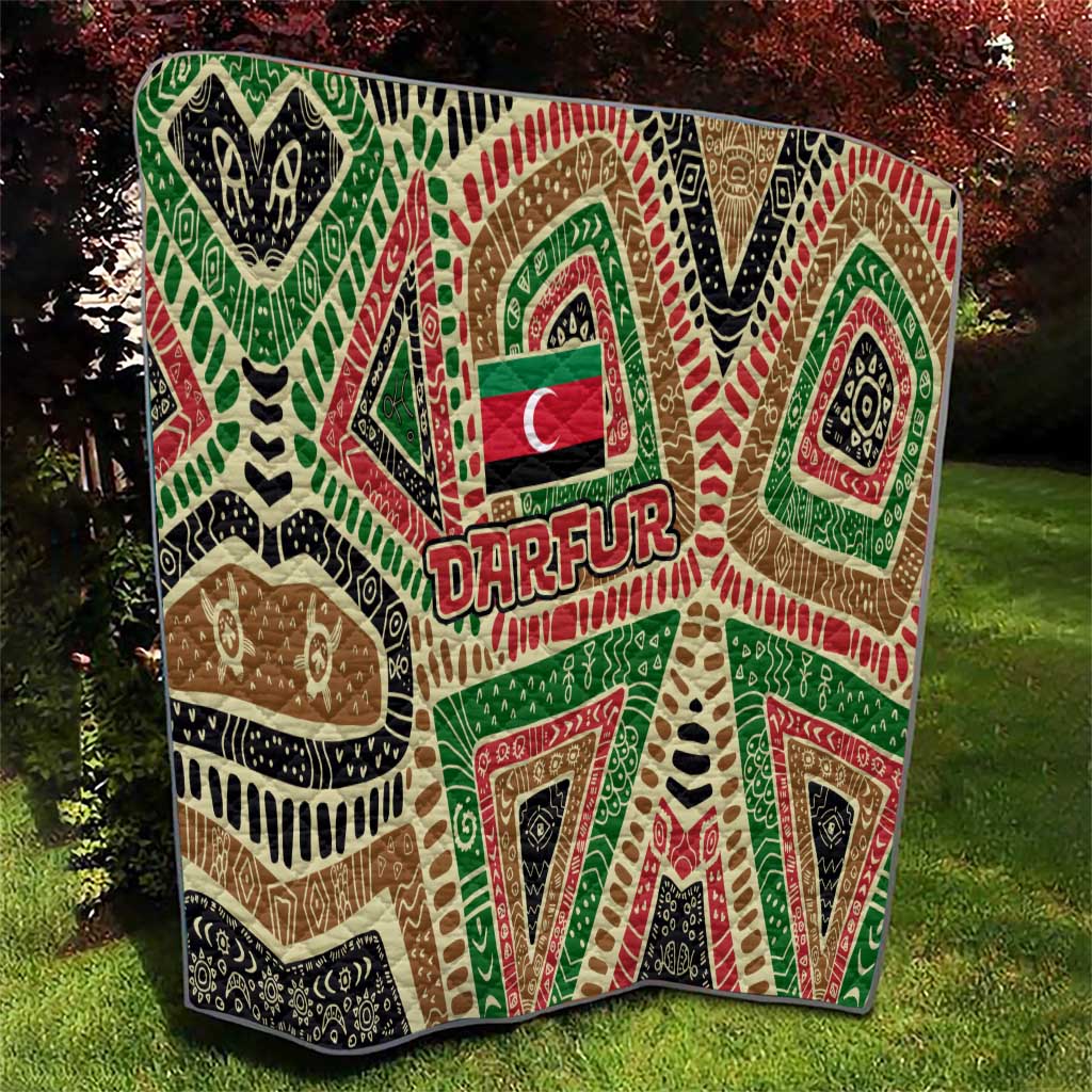 Darfur Sudan Quilt with Red Green Beige Tribal Pattern - Wonder Print Shop