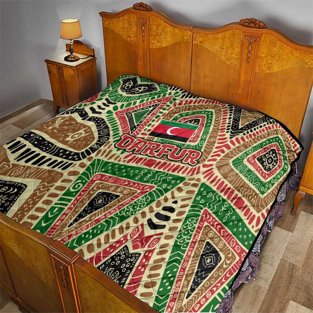 Darfur Sudan Quilt with Red Green Beige Tribal Pattern - Wonder Print Shop