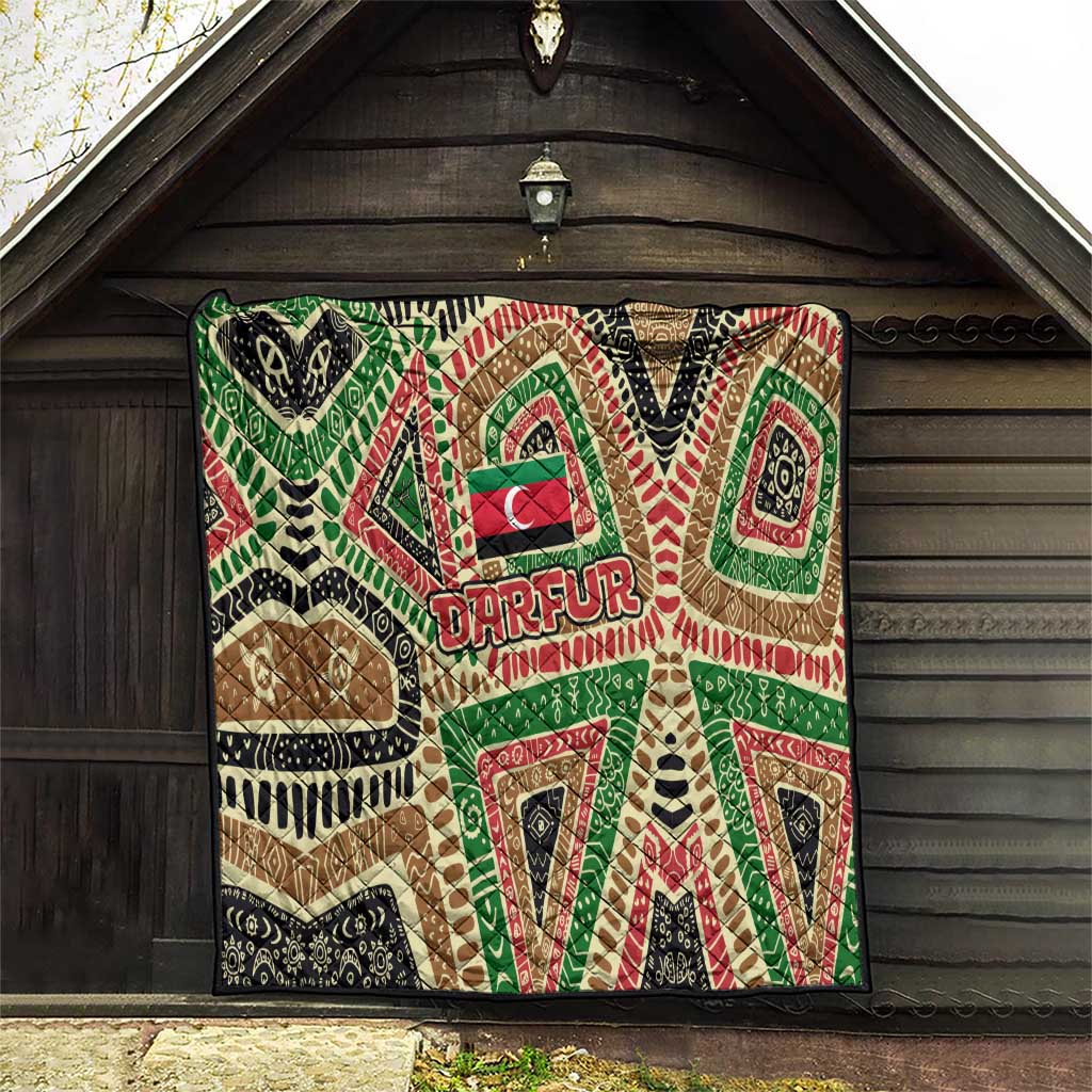 Darfur Sudan Quilt with Red Green Beige Tribal Pattern - Wonder Print Shop
