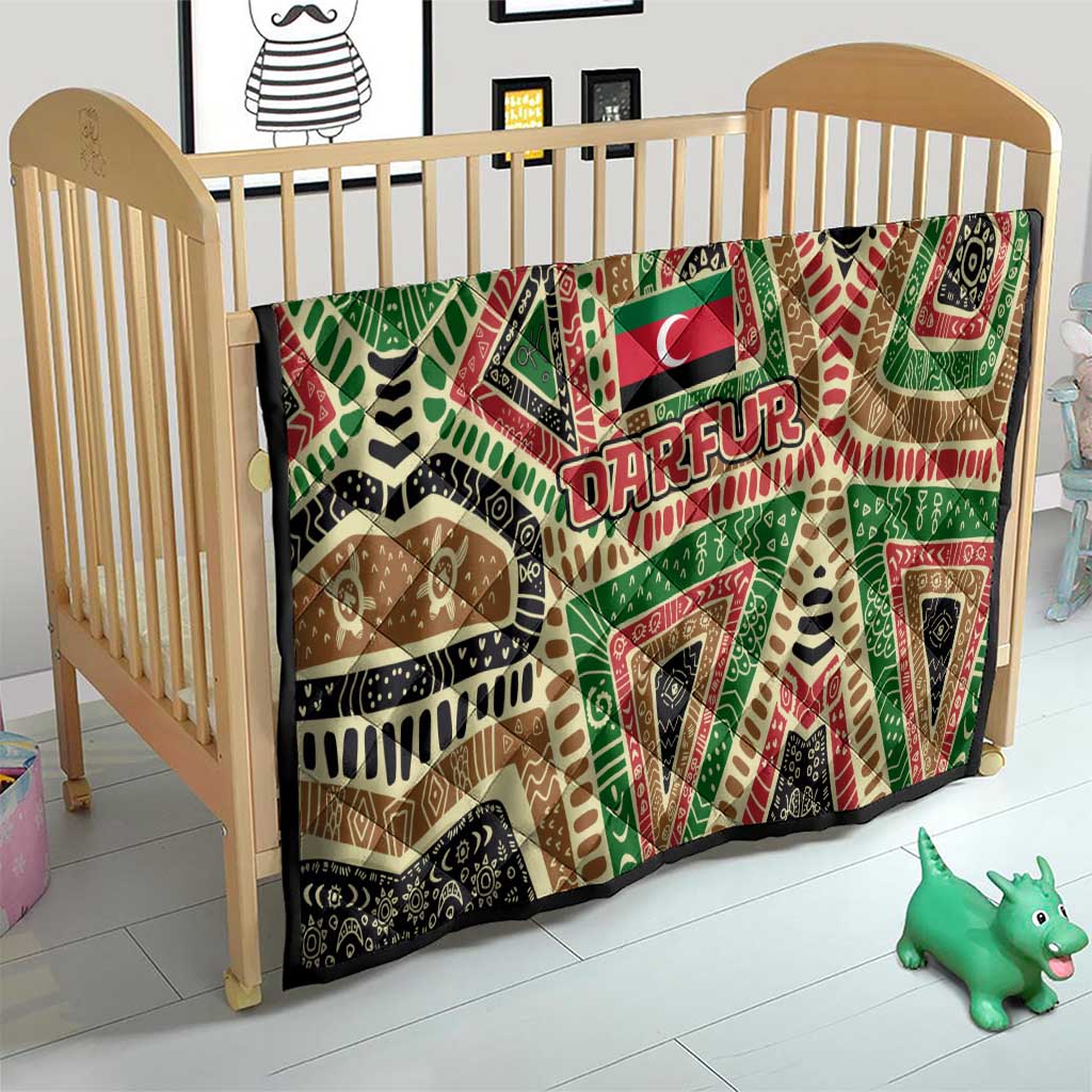 Darfur Sudan Quilt with Red Green Beige Tribal Pattern - Wonder Print Shop
