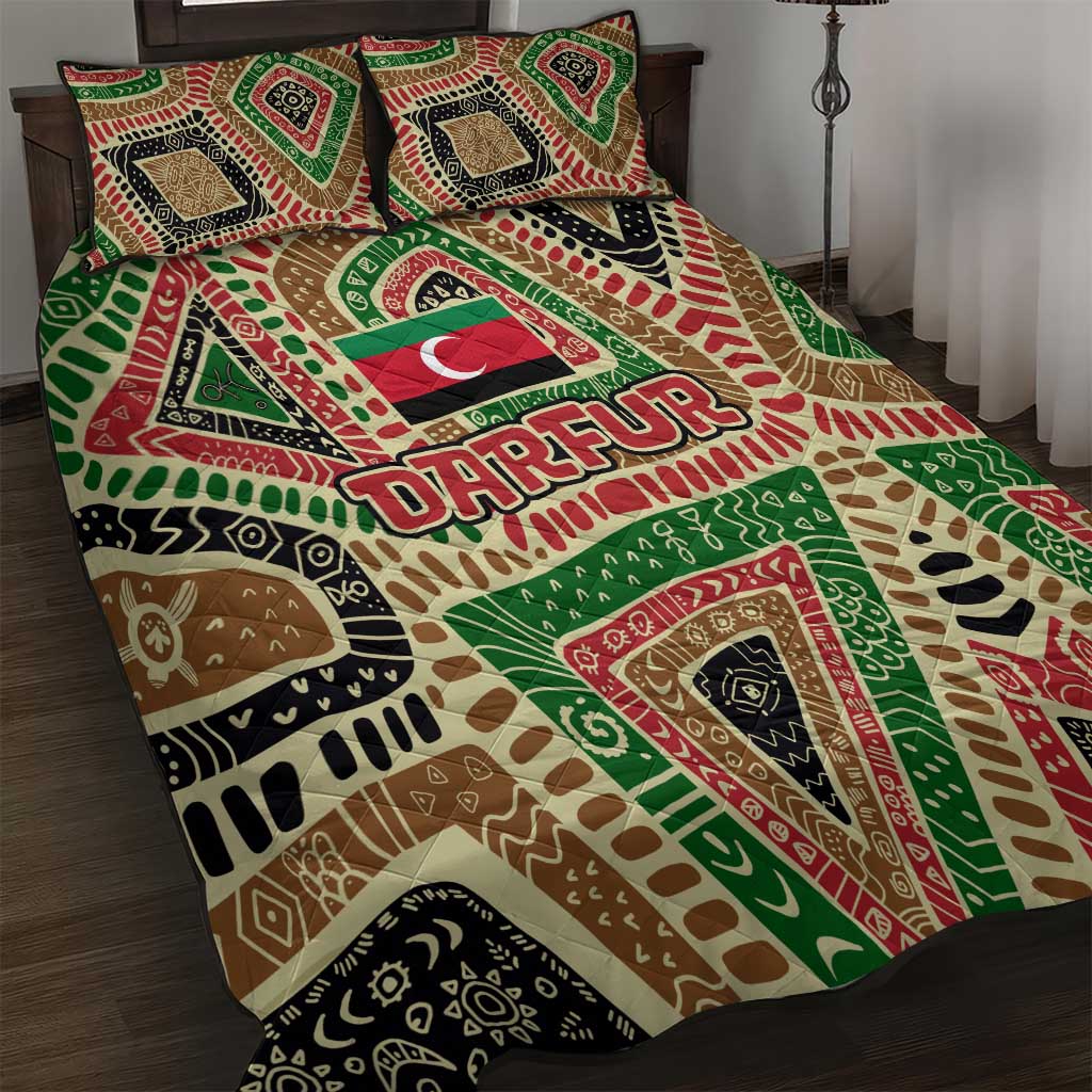 Darfur Sudan Quilt Bed Set with Red Green Beige Tribal Pattern - Wonder Print Shop