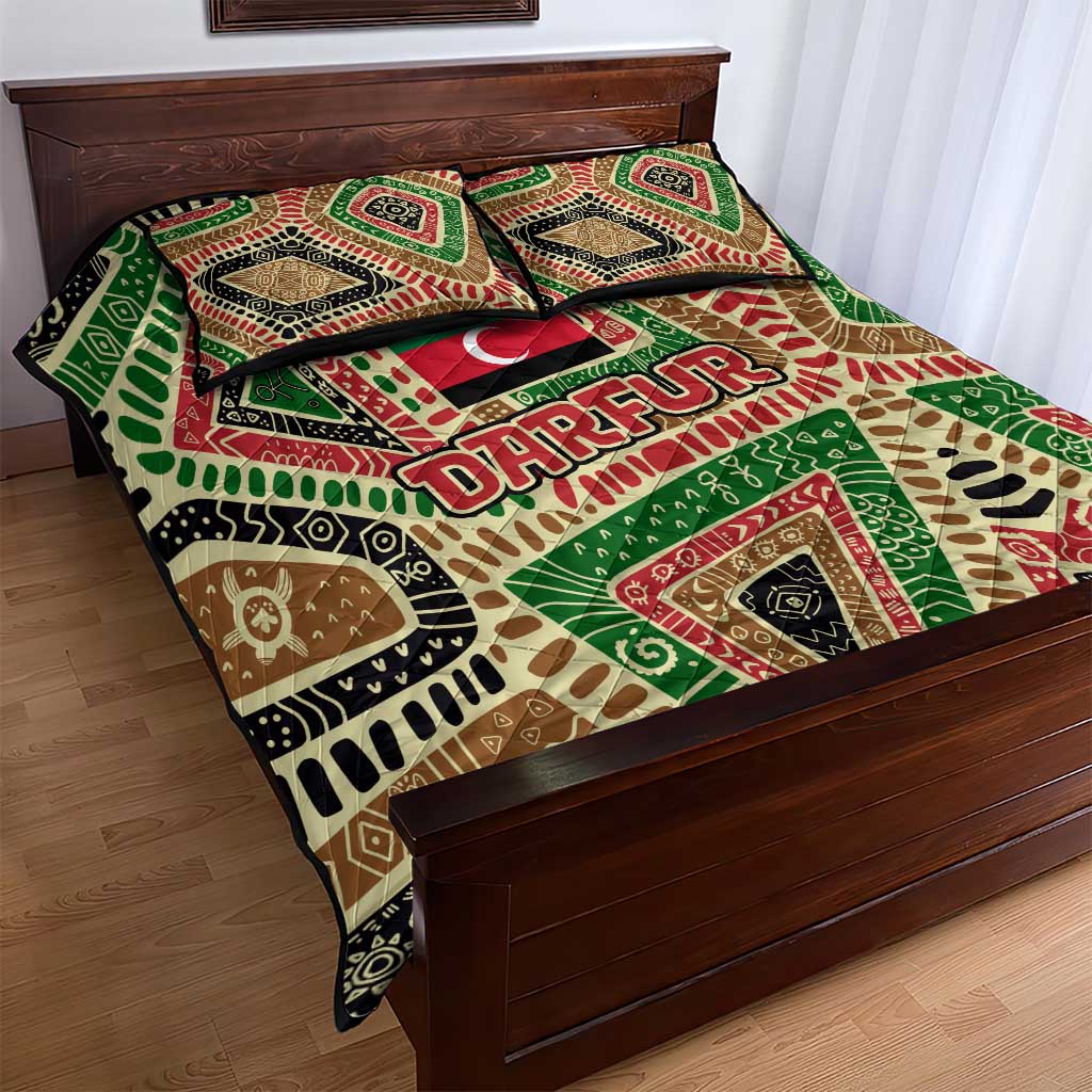 Darfur Sudan Quilt Bed Set with Red Green Beige Tribal Pattern - Wonder Print Shop