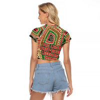 Darfur Sudan Raglan Cropped T Shirt with Red Green Beige Tribal Pattern - Wonder Print Shop